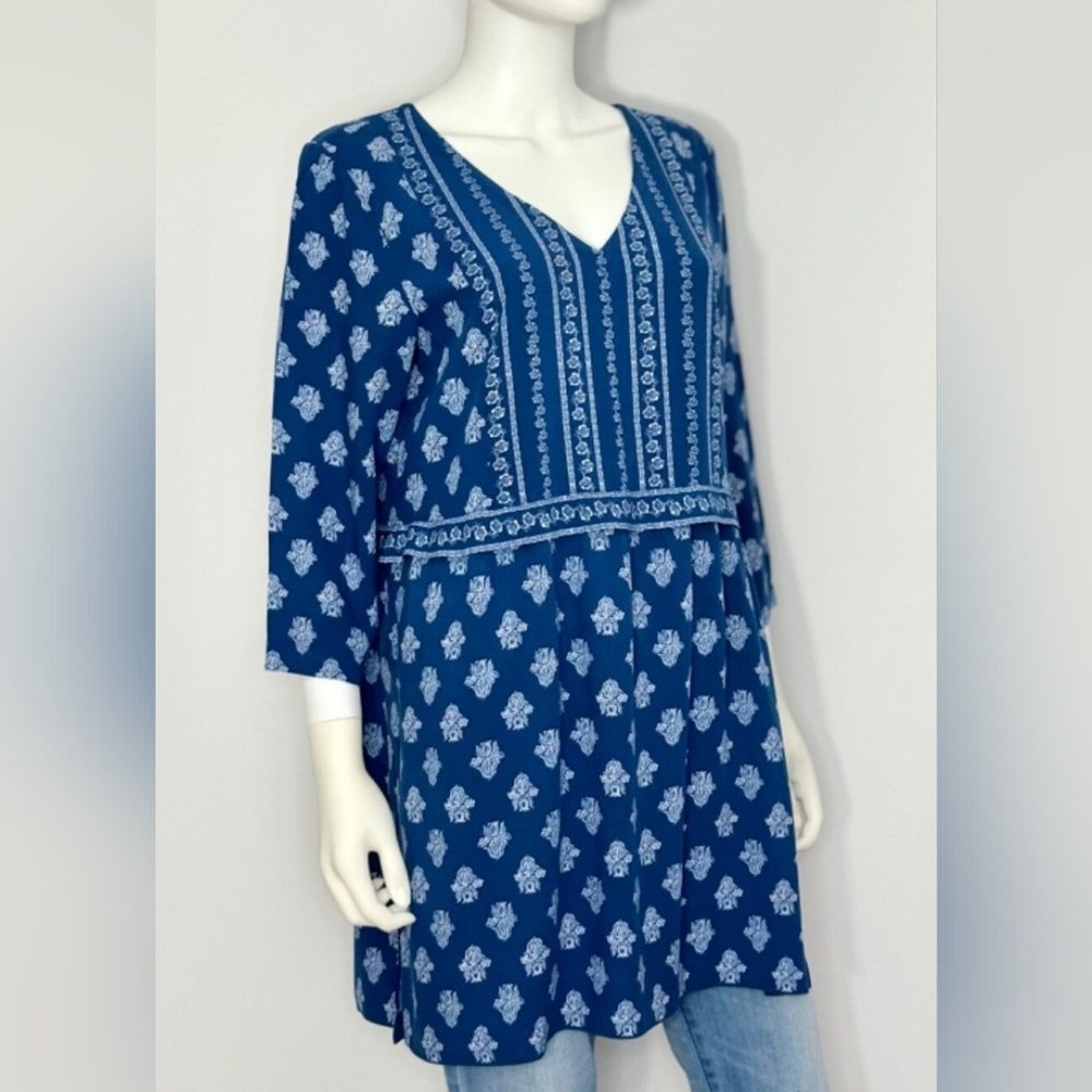 J. Jill Blue Floral Block Print Tunic Length Dress M